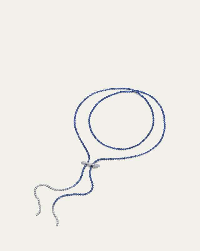 18K White Gold Mega Swirl Ombre Diamond and Sapphire Lariat Necklace